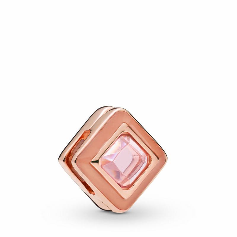 Pandora Reflexions™ Sparkling Pink Square Clip Charm NZ, Pandora Rose™ (307965-OTC)